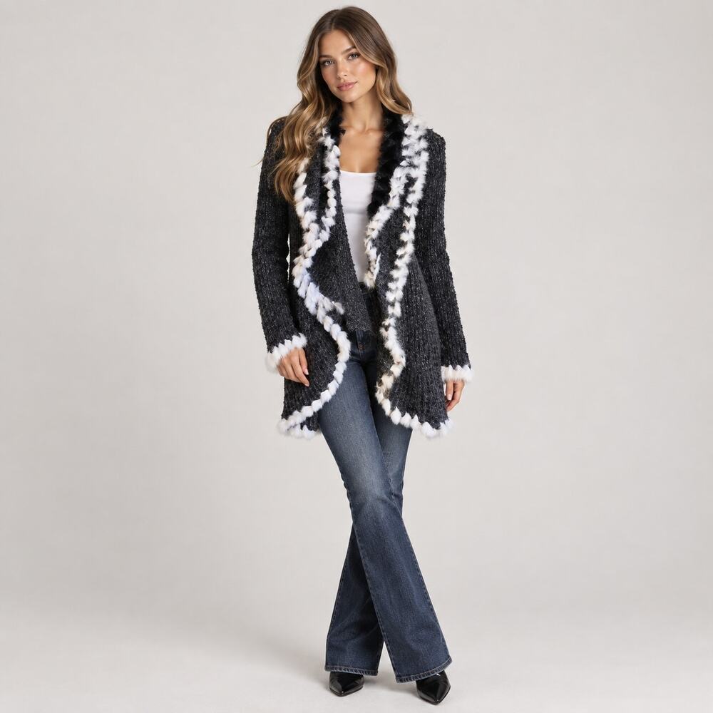 Y2K Paris Paris faux feather long line soft cardigan size XL
